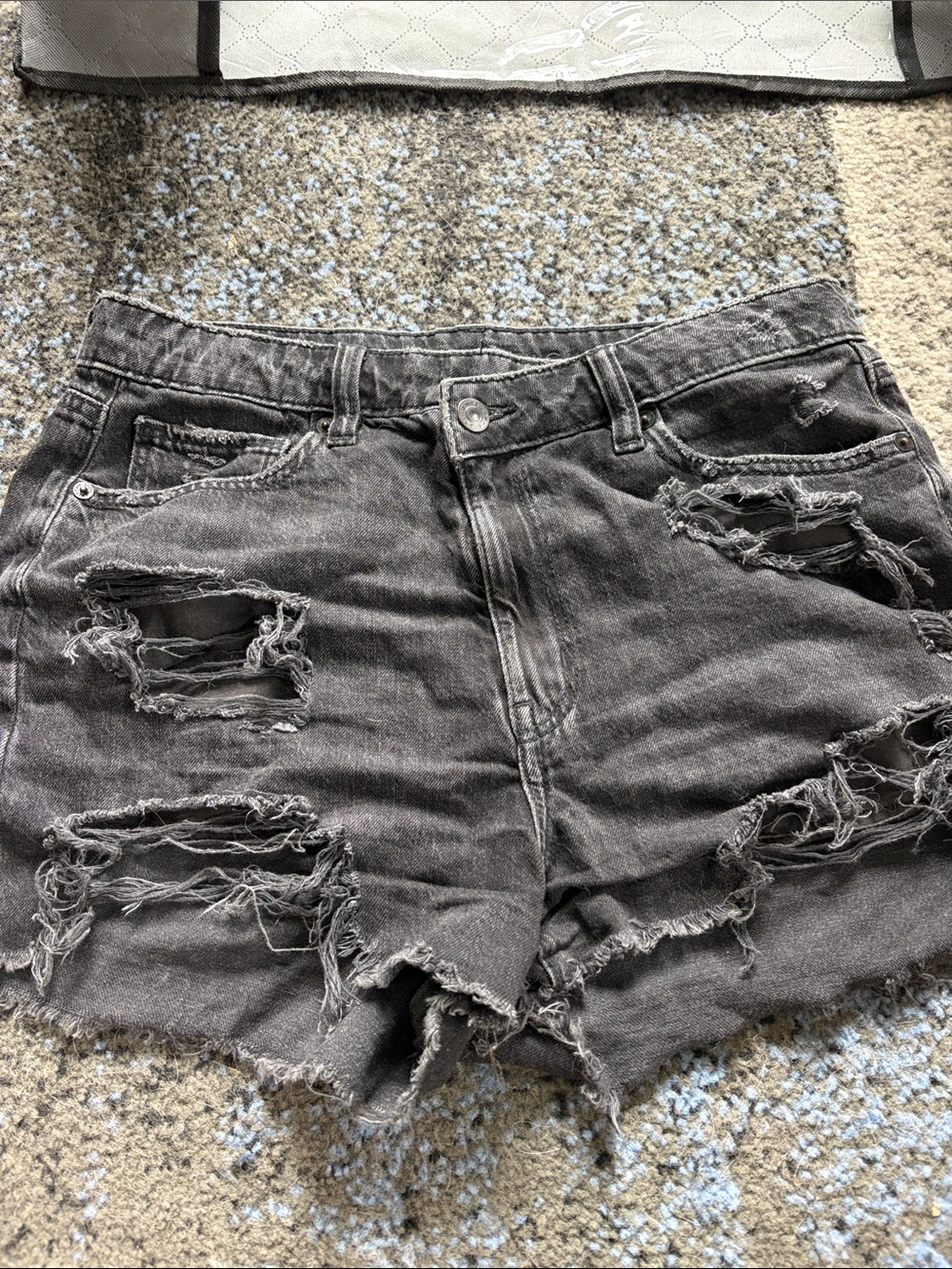 American Eagle Outfitters Distressed Black/Grey Cutoff Denim Shorts